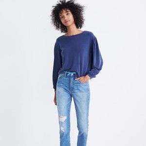Madewell Sandwashed Gathered Long Sleeve Top